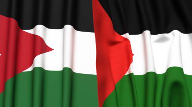 Gerçekçi kumaşlı JORDAN ve Filistin bayrakları