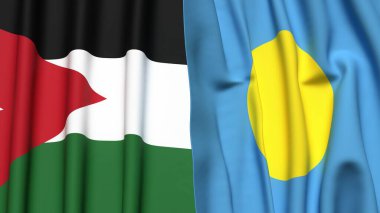 Gerçekçi kumaş dokusuna sahip JORDAN ve PALAU bayrakları