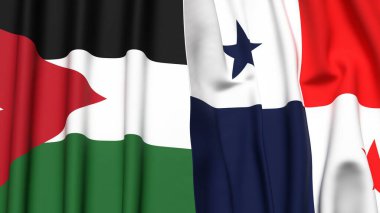 Gerçekçi kumaş dokusuna sahip JORDAN ve Panama bayrakları
