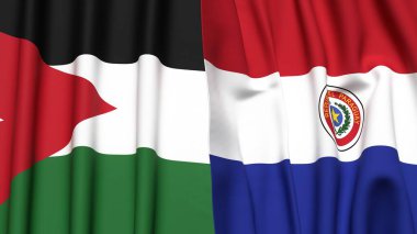 Gerçekçi kumaş dokusuna sahip JORDAN ve PARAGUAY bayrakları