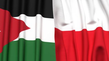 Gerçekçi kumaş dokusuna sahip JORDAN ve POLAND bayrakları
