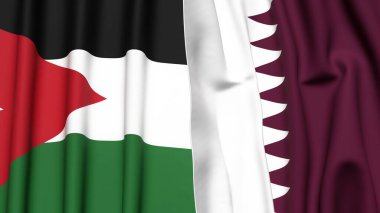 Gerçekçi kumaş dokusuna sahip JORDAN ve Katar bayrakları