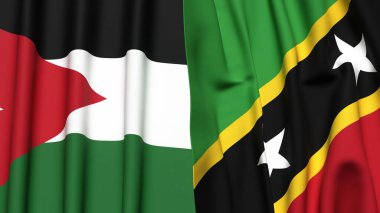 Gerçekçi kumaş dokusuna sahip JORDAN ve Aziz Kitts bayrakları