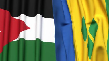 Gerçekçi kumaş dokusuna sahip JORDAN ve SAINT VINCENT bayrakları