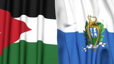 Gerçekçi kumaş dokusuna sahip JORDAN ve SAN MARINO bayrakları