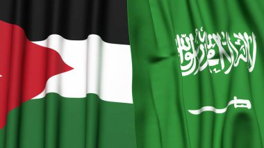 Gerçekçi kumaş dokusuna sahip JORDAN ve SAUDI ARABIA bayrakları