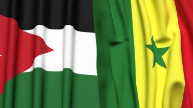 Gerçekçi kumaşlı JORDAN ve SENEGAL bayrakları