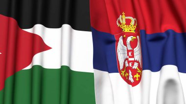 Gerçekçi kumaş dokusuna sahip JORDAN ve SERBIA bayrakları