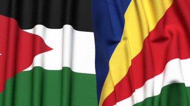 JORDAN ve SEYCHELLES bayrakları gerçekçi kumaş dokusuyla