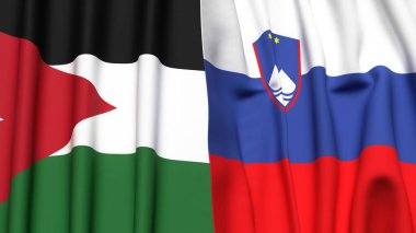 Gerçekçi kumaş dokusuna sahip JORDAN ve SLOVENIA bayrakları
