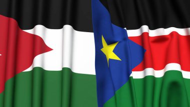 Gerçekçi kumaş dokusuna sahip JORDAN ve Güney Sudan bayrakları