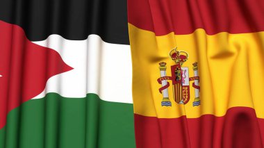 JORDAN ve SPAIN bayrakları gerçekçi kumaş dokusuyla