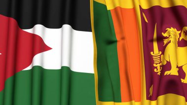 Gerçekçi kumaş dokusuna sahip JORDAN ve SRI LANKA bayrakları