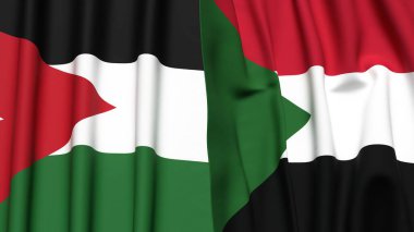 Gerçekçi kumaş dokusuna sahip JORDAN ve SUDAN bayrakları
