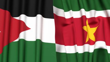 Gerçekçi kumaş dokusuna sahip JORDAN ve SURINAME bayrakları