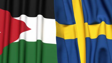 Gerçekçi kumaşlı JORDAN ve SWEDEN bayrakları