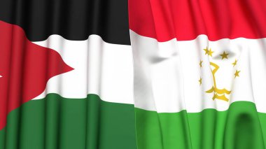 Gerçekçi kumaş dokusuna sahip JORDAN ve TAJIKISTAN bayrakları