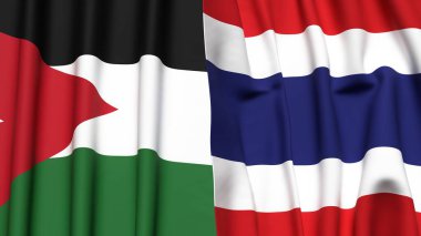 Gerçekçi kumaş dokusuna sahip JORDAN ve THAILAND bayrakları