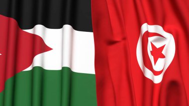 Gerçekçi kumaş dokusuna sahip JORDAN ve TUNISIA bayrakları