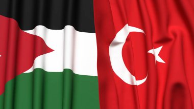 Gerçekçi kumaş dokusuna sahip JORDAN ve TURKEY bayrakları