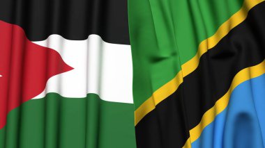Gerçekçi kumaş dokusuna sahip JORDAN ve TANZANIA bayrakları