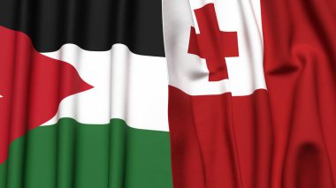 Gerçekçi kumaş dokusuna sahip JORDAN ve TONGA bayrakları