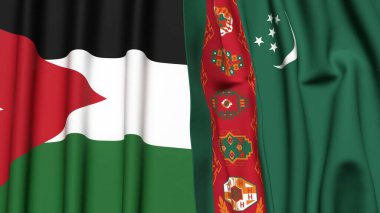 Gerçekçi kumaş dokusuna sahip JORDAN ve Türkmenistan bayrakları