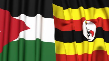 Gerçekçi kumaş dokusuna sahip JORDAN ve UGANDA bayrakları