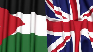 Gerçekçi kumaş dokusuna sahip JORDAN ve UNITED KINGDOM bayrakları