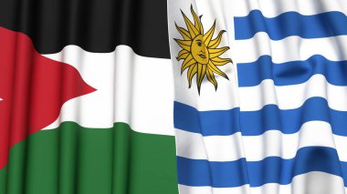 Gerçekçi kumaşlı JORDAN ve Uruguay bayrakları