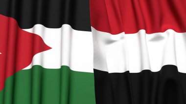 JORDAN ve YEmen bayrakları gerçekçi kumaş dokusuyla