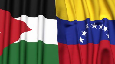 Gerçekçi kumaş dokusuna sahip JORDAN ve Venezuela bayrakları