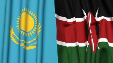 Gerçekçi kumaş dokusuna sahip KAZAKHSTAN ve KENYA bayrakları