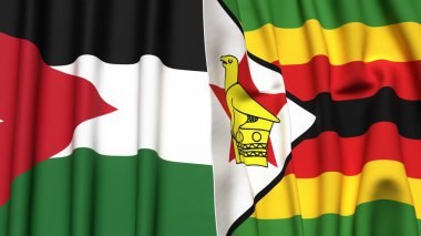 Gerçekçi kumaş dokusuna sahip JORDAN ve ZIMBABWE bayrakları