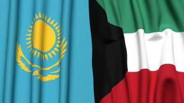 Gerçekçi kumaşlı KAZAKHSTAN ve KUWAIT bayrakları