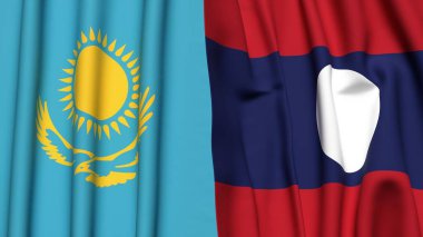 Gerçekçi kumaş desenli KAZAKHSTAN ve LAOS bayrakları
