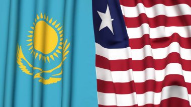Gerçekçi kumaş dokusuna sahip KAZAKHSTAN ve LIBERIA bayrakları