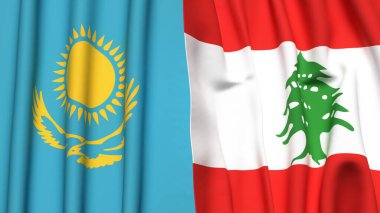 Gerçekçi kumaşlı KAZAKHSTAN ve LEBANON bayrakları