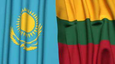 Gerçekçi kumaşlı KAZAKHSTAN ve LITHUANIA bayrakları