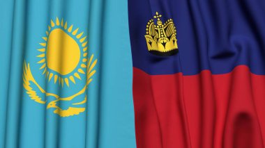 Gerçekçi kumaş dokusuna sahip KAZAKHSTAN ve LIECHTENSTEIN bayrakları