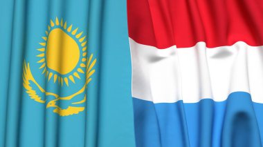 Gerçekçi kumaş dokusuna sahip KAZAKHSTAN ve LUXEMBOURG bayrakları