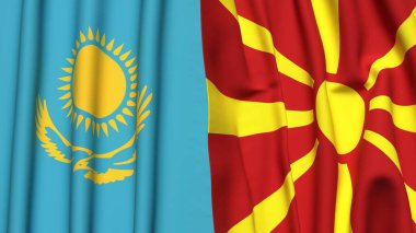 Gerçekçi kumaş dokusuna sahip KAZAKHSTAN ve MACEDONIA bayrakları