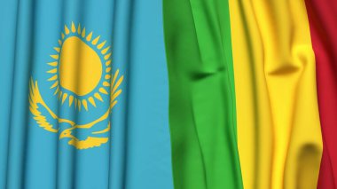 Gerçekçi kumaş dokusuna sahip KAZAKHSTAN ve MALI bayrakları