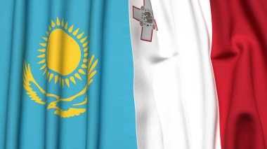 Gerçekçi kumaş desenli KAZAKHSTAN ve MALTA bayrakları