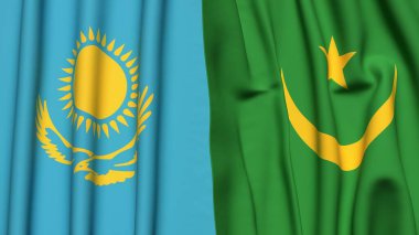 Gerçekçi kumaş dokusuna sahip KAZAKHSTAN ve MAURITANIA bayrakları