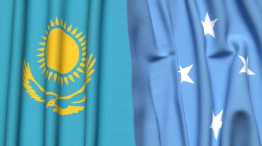 Gerçekçi kumaş dokusuna sahip KAZAKHSTAN ve MICRONESIA bayrakları