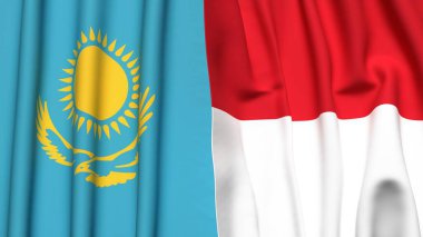 Gerçekçi kumaşlı KAZAKHSTAN ve Monako bayrakları