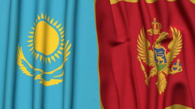 Gerçekçi kumaşlı KAZAKHSTAN ve MONTENEGRO bayrakları
