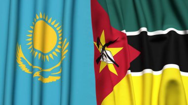 Gerçekçi kumaşlı KAZAKHSTAN ve MOZAMBIQUE bayrakları