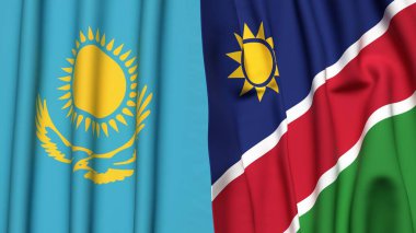 Gerçekçi kumaş dokusuna sahip KAZAKHSTAN ve NAMIBIA bayrakları